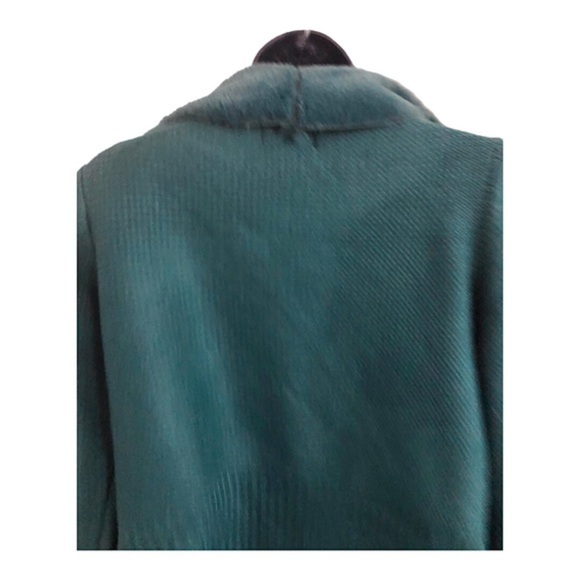 Green faux fur shawl collar textured knit cardigan jacket shacket size Medium - Picture 13 of 13